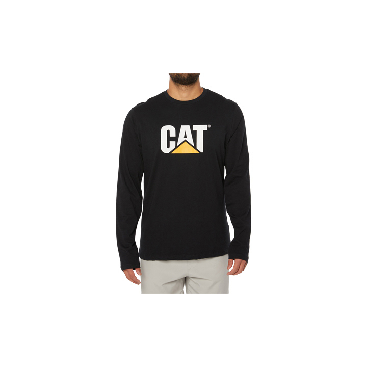 Black Men's Caterpillar Original Fit Ls Logo T-Shirts | 057436AHI