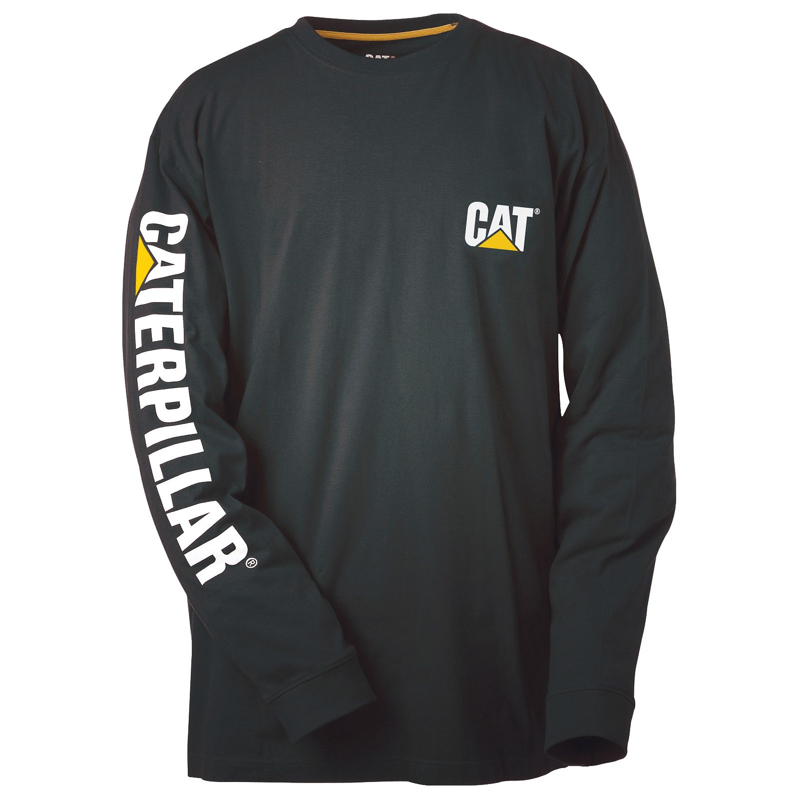 Black Men's Caterpillar Trademark Banner Long Sleeve T-Shirts | 837051HUO