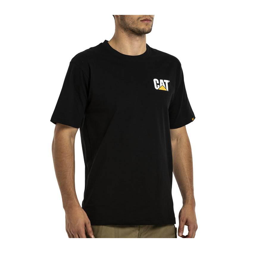 Black Men's Caterpillar Trademark T-Shirts | 475369NUL
