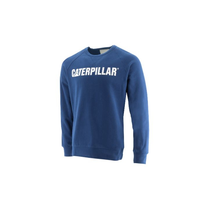 Blue Men's Caterpillar Foundation Crewneck Sweatshirt Sweatshirts | 924807UWZ