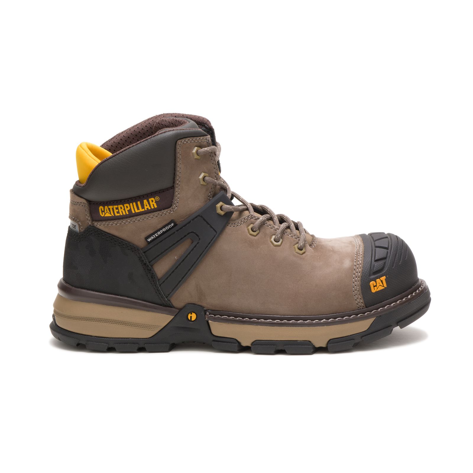 Brown/Black Men's Caterpillar Excavator Superlite Waterproof Nano Toe Work Boots | 438129HLC