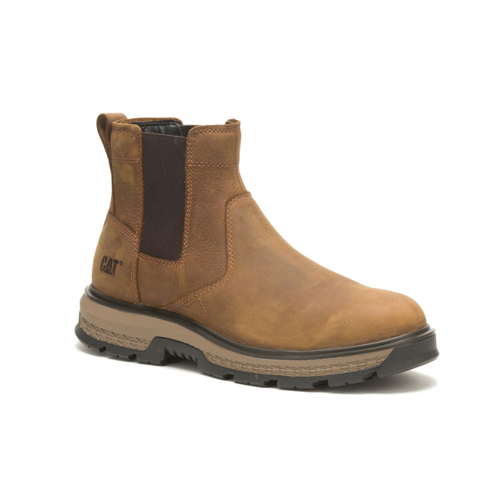 Brown Men's Caterpillar Exposition Chelsea / Astm/Soft Toe Safety Boots | 659172ZUF