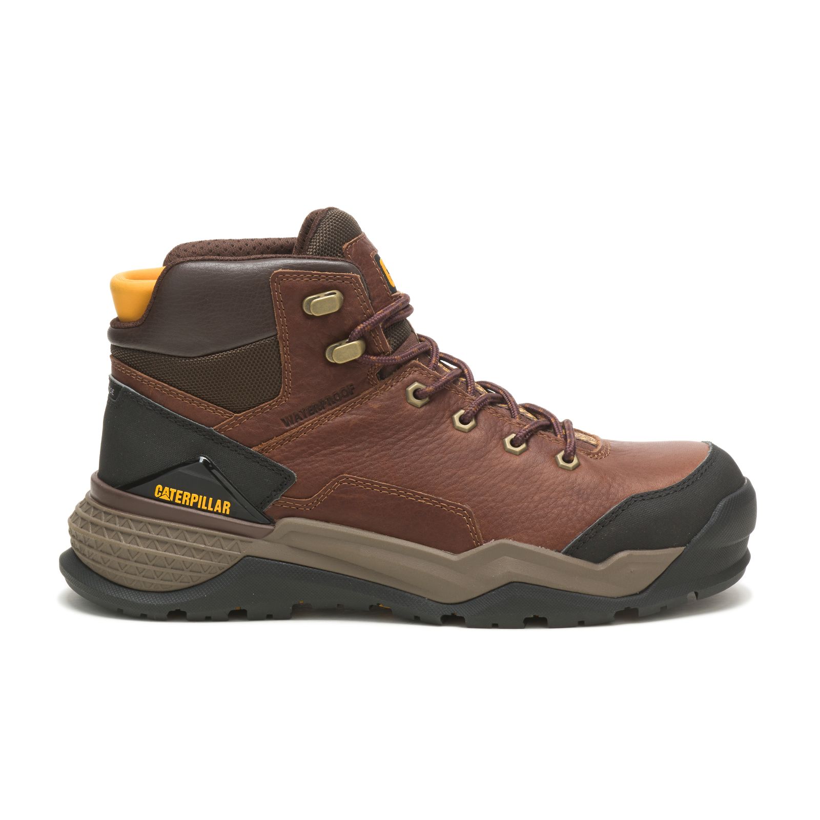 Brown Men's Caterpillar Provoke Mid Waterproof Alloy Toe Work Boots | 038651BVD