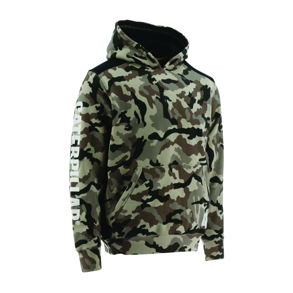 Camo Men's Caterpillar Logo Panel Hooded Sweat Hoodies | 091854AFO
