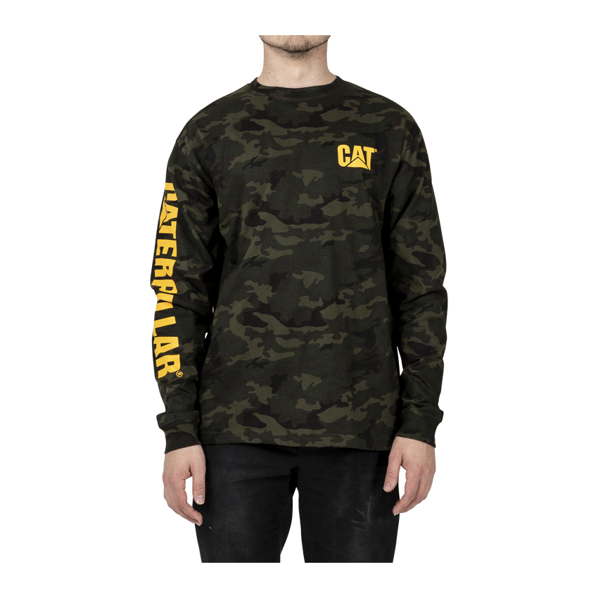 Camo Men's Caterpillar Trademark Banner Long Sleeve T-Shirts | 895476VLG