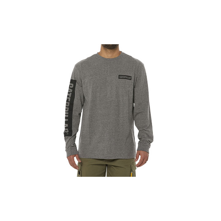 Dark Grey Men's Caterpillar Icon Block Long Sleeve T-Shirts | 819634SVF