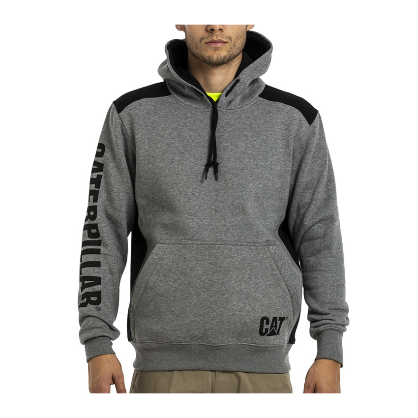 Dark Grey Men's Caterpillar Logo Panel Hooded Sweat Hoodies | 431078GBA