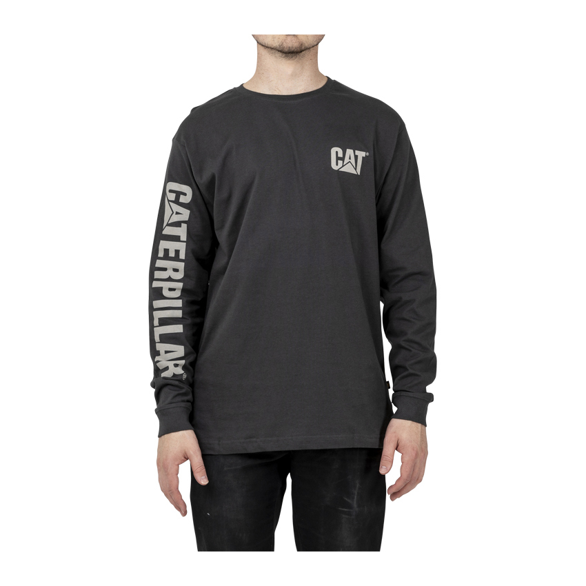 Dark Grey Men's Caterpillar Trademark Banner Long Sleeve T-Shirts | 281943KLF