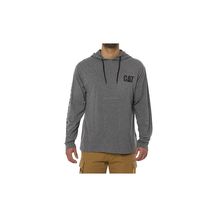 Dark Grey Men's Caterpillar Upf Hooded Banner L/S Hoodies | 195738DMQ