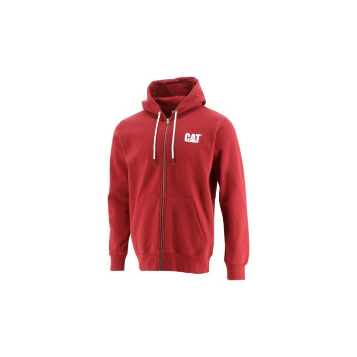 Dark Red Men's Caterpillar Foundation Fz Dm Hooded Sweatshirt Hoodies | 459681CVY