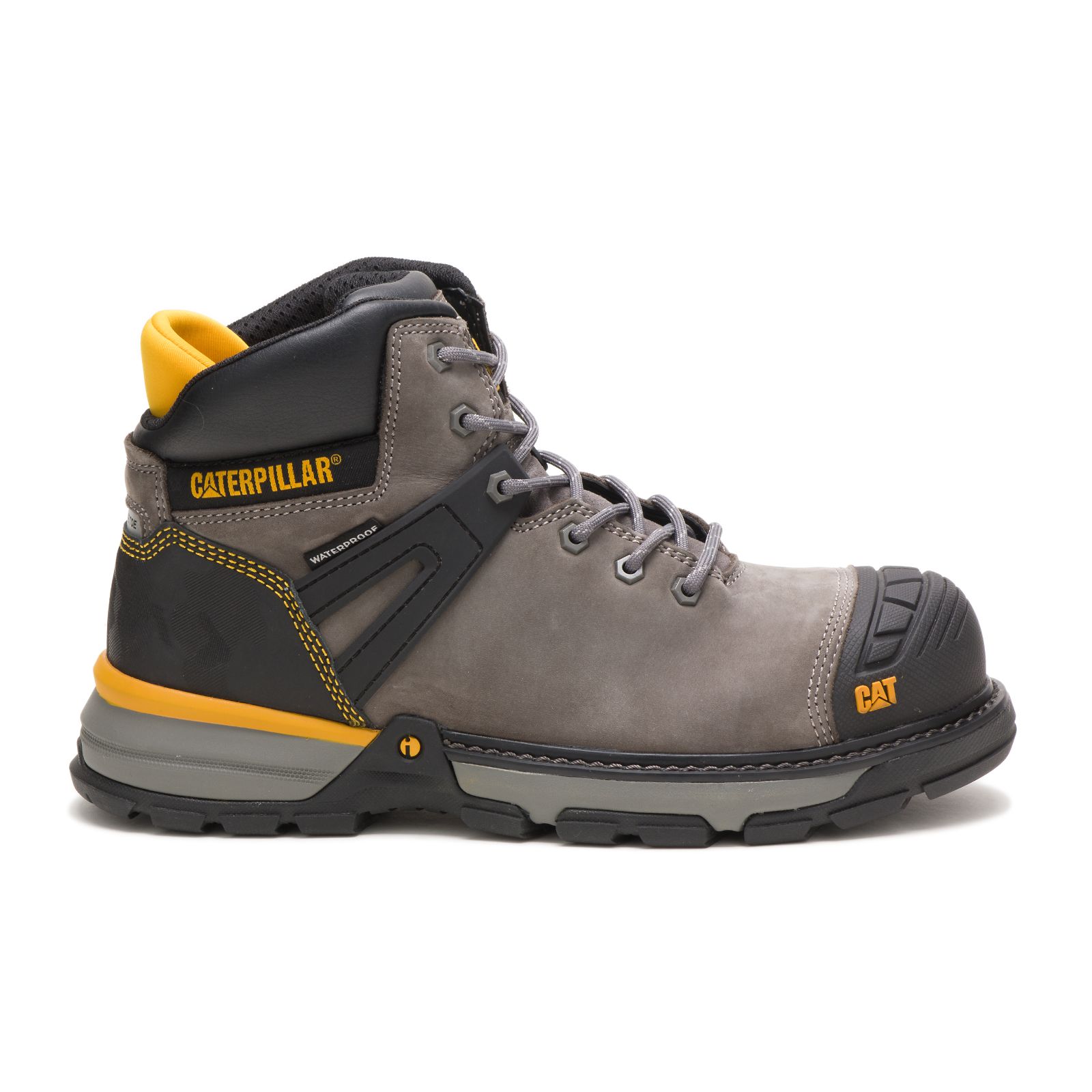 Grey/Black Men's Caterpillar Excavator Superlite Waterproof Nano Toe Work Boots | 128043AST