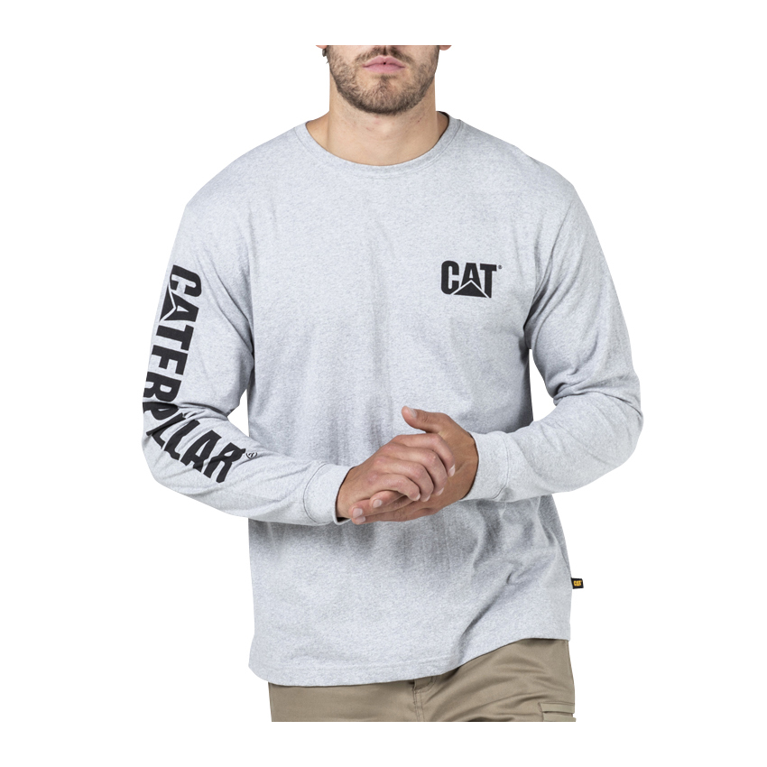 Grey Men's Caterpillar Trademark Banner L/S T-Shirts | 716089SLO