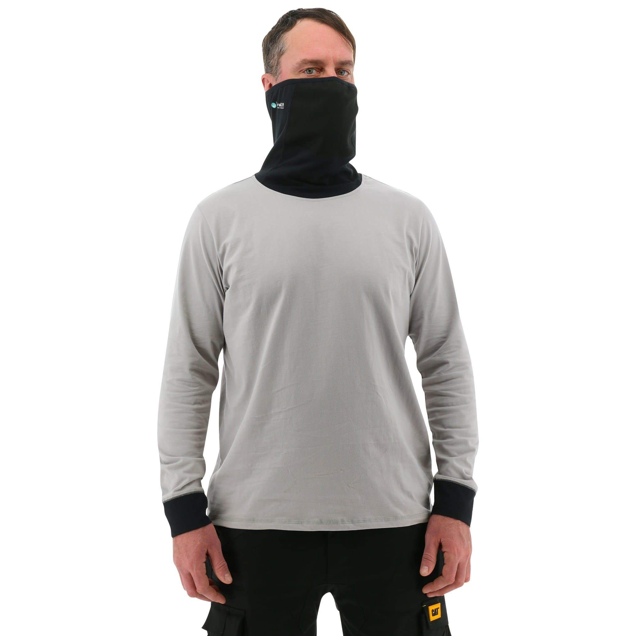 Grey Men's Caterpillar Viral Off L/S Gaiter T-Shirts | 675081KVU