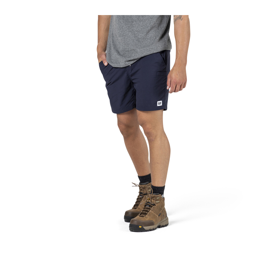 Navy Men's Caterpillar Nylon Work Shorts | 136078ZAM