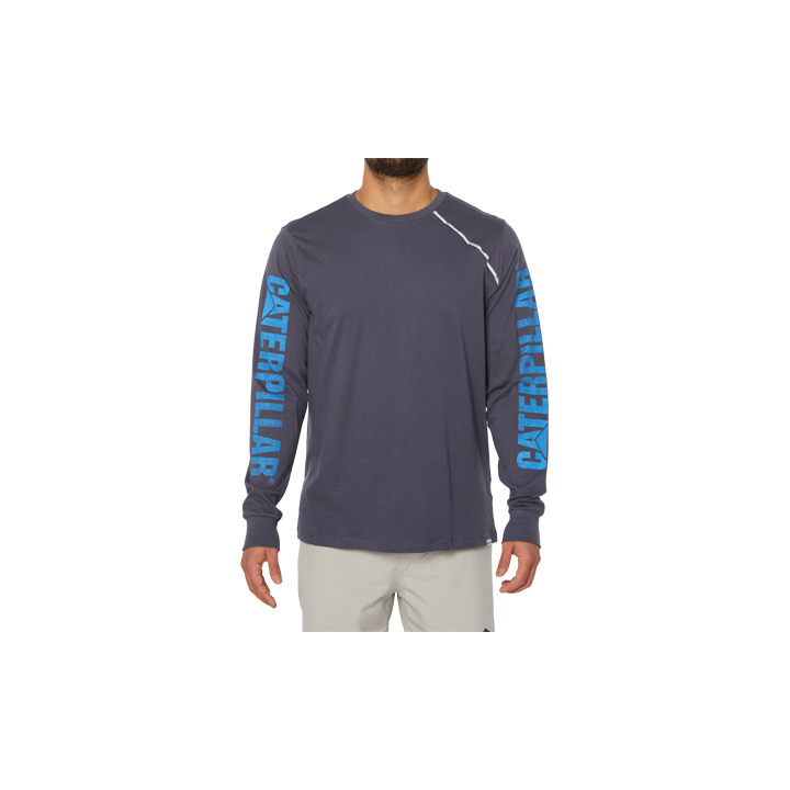 Navy Men's Caterpillar Stone Reflective L/S T-Shirts | 159840QID