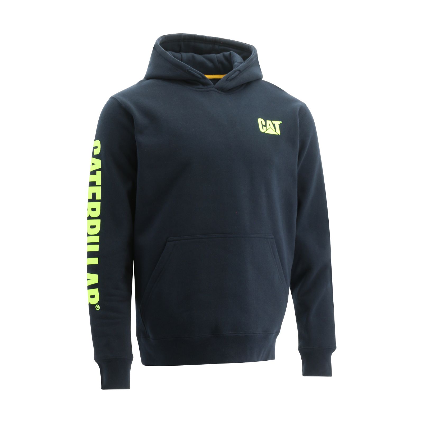 Navy Men's Caterpillar Trademark Banner Hoodies | 967132YGE