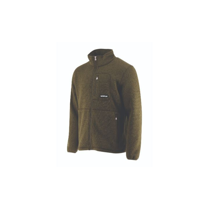 Olive Men's Caterpillar Foundation Fz Pocket Fleece Jackets | 831694RVX