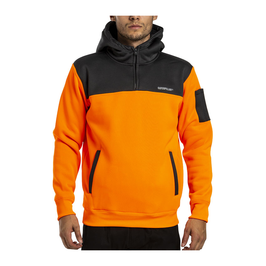 Orange/Grey Men's Caterpillar Hi Vis Hoodies | 084576UIE