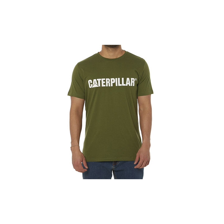 White Men's Caterpillar Caterpillar Logo T-Shirts | 391725OMB