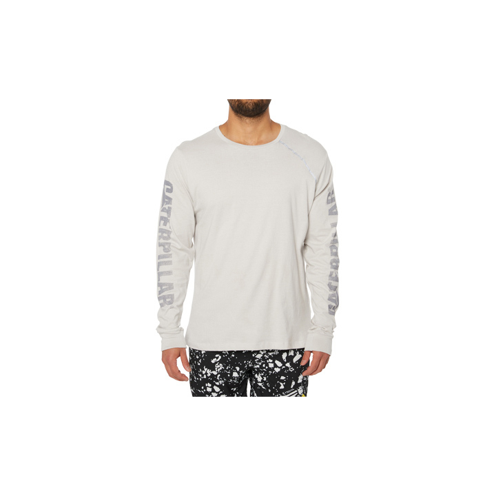 White Men's Caterpillar Stone Reflective L/S T-Shirts | 710953XMH