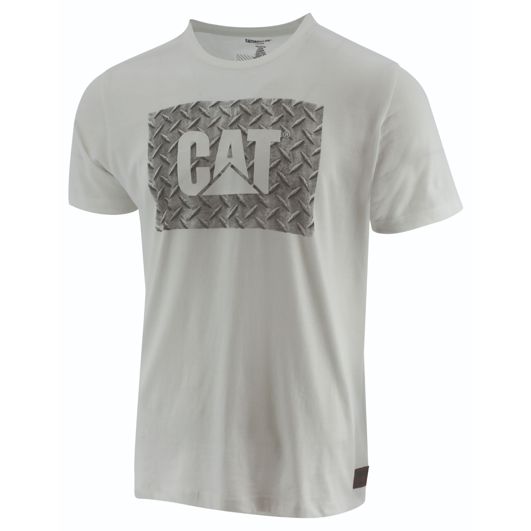 White Men's Caterpillar Work Diamond Plate T-Shirts | 190647FHG