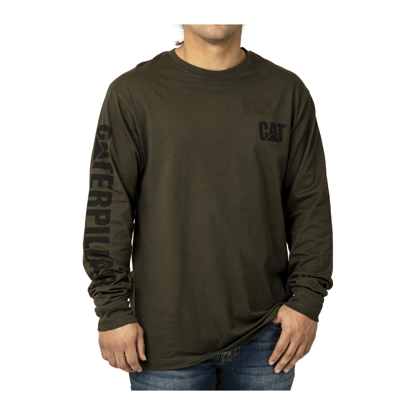 dark Men's Caterpillar Trademark Banner Long Sleeve T-Shirts | 264391YZB